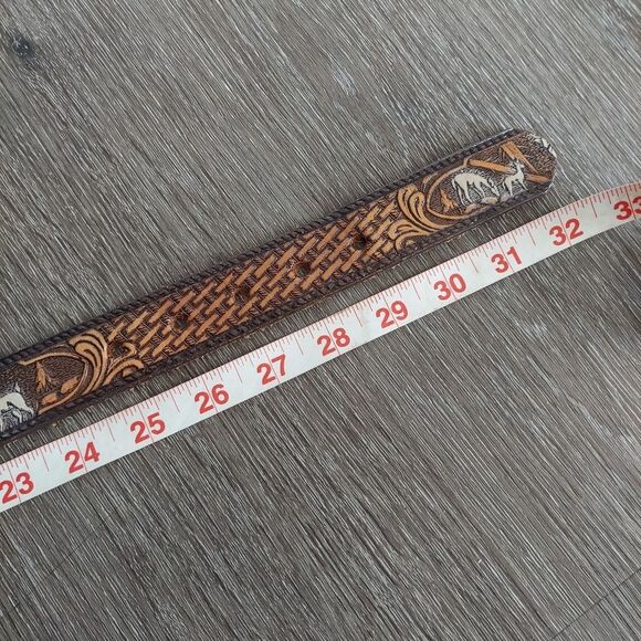 Tooled Western Leather Belt Customized "OWENS" Size 28 - Picture 5 of 6